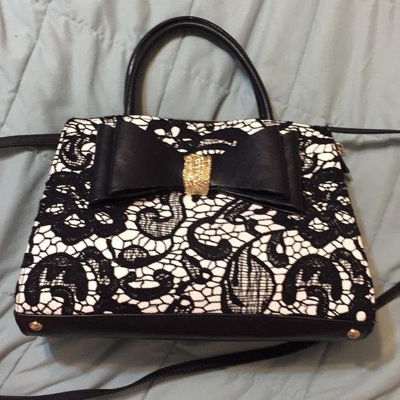 Betsey Johnson Handbags - Betsey Johnson Black & white w/ lace overlay EUC